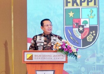 Ketua MPR RI Bambang Soesatyo saat menyampaikan orasinya di perayaan HUT ke-46 FKPPI di Jakarta pada Kamis (12/9/24). Sumber foto : Istimewa.