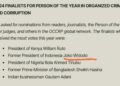 Hasil Tangkapan Layar dari Laman OCCRP yang menyebutkan Presiden Jokowi sebagai Finalis Nominasi Tokoh Terkorup Tahun 2024 yang dirilis OCCRP.