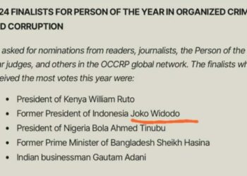 Hasil Tangkapan Layar dari Laman OCCRP yang menyebutkan Presiden Jokowi sebagai Finalis Nominasi Tokoh Terkorup Tahun 2024 yang dirilis OCCRP.