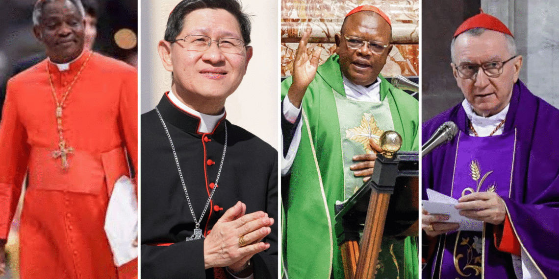 Kandidat pengganti Paus Fransiskus. Dari kiri ke kanan : Peter Kodwo Appiah Turkson, Luis Antonio Gokim Tagle , Fridolin Ambongo Besungu dan Pietro Parolin. Foto : dari berbagai sumber.