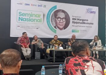 Seminar pengusulan RM Margono sebagai pahlawan nasional yang digelar oleh Serikat Media Siber Indonesia (SMSI) di Aula Dewan Pers Jakarta pada Kamis (10/4/2025).
