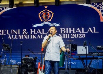 Bambang Soesatyo dalam acara Reuni Ikatan Alumni Lemhanas di Kompleks Parlemen Jakarta pada Jum'at (11/4/2025).