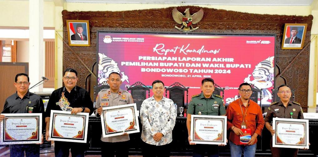 Rapat Koordinasi Persiapan Laporan Akhir Pilkada 2024 di Pendopo Raden Bagus Assra, Bondowoso, Senin (21/4/2025) lalu.