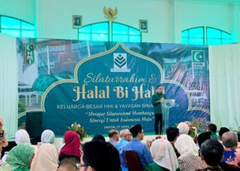 Ketua Yayasan Bina Insan Cita Depok, Ahmad Doli Kurnia, saat menyampaikan kata sambutan dalam acara Silaturahmi dan Halal Bi Halal Yayasan Bina Insan Cita dan Alumni HMI di Graha Insan Cita Depok pada Minggu (27/4/2025)