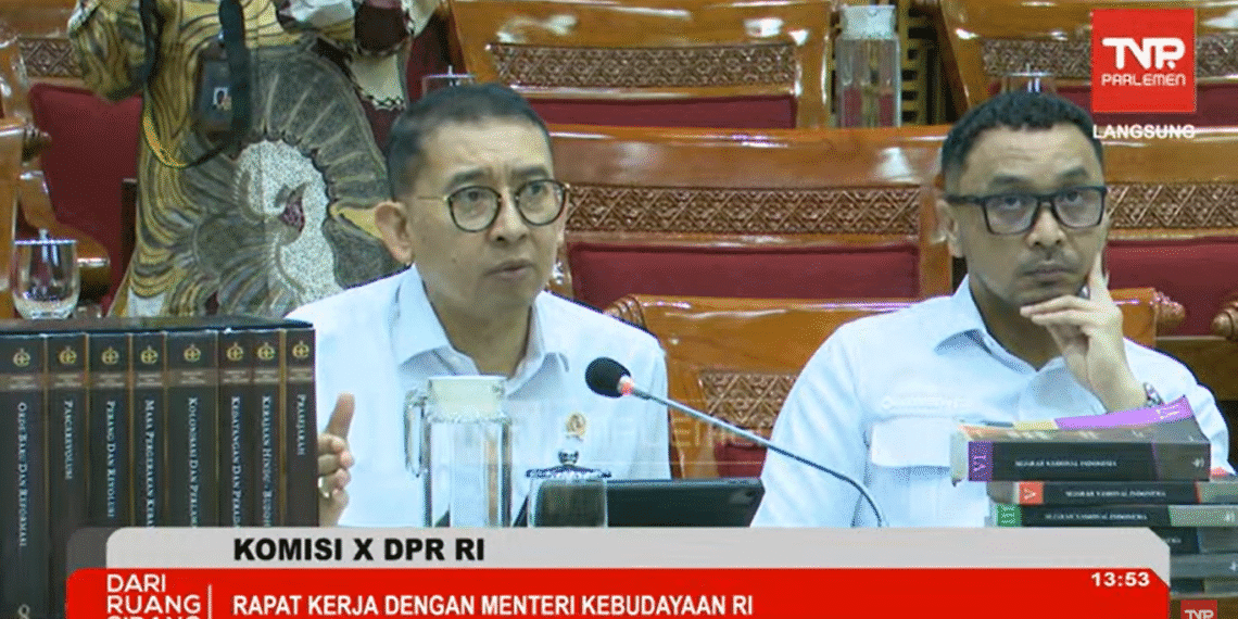 Menteri Kebudayaan Fadli Zon dalam Rapat Kerja dengan Komisi X DPR RI di Senayan Jakarta, Senin (26/5/2025)