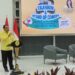 Ketua Bidang Kebijakan Kependudukan dan Sumber Daya Manusia DPP Partai Golkar, Aziz Samual, saat menyampaikan sambutan dalam acara Talk Show & Stand Up Comedy bertema "Membangun Sumber Daya Manusia dan Kependudukan Bangsa Menuju Indonesia Emas 2045" yang digelar di kantor DPP Partai Golkar, Slipi, Jakarta, Kamis (15/5/2025).