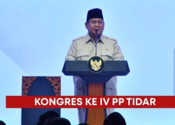Presiden Prabowo saat menyampaikan arahan di Kongres IV Tunas Indonesia Raya (Tidar) di Jakarta, Sabtu (17/5/2025)