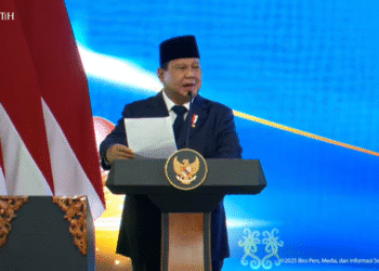 Presiden Prabowo Subianto dalam acara pengukuhan Hakim Mahkamah Agung RI, Rabu (12/6). Sumber : Youtube Sekretariat Presiden.