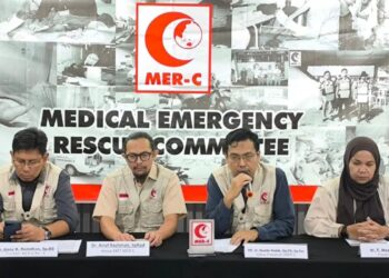 Komite Penyelamatan Darurat Medis (MER-C) menggelar konferensi pers di Jakarta, Rabu (9/10/2024). Sumber foto : ANTARA.