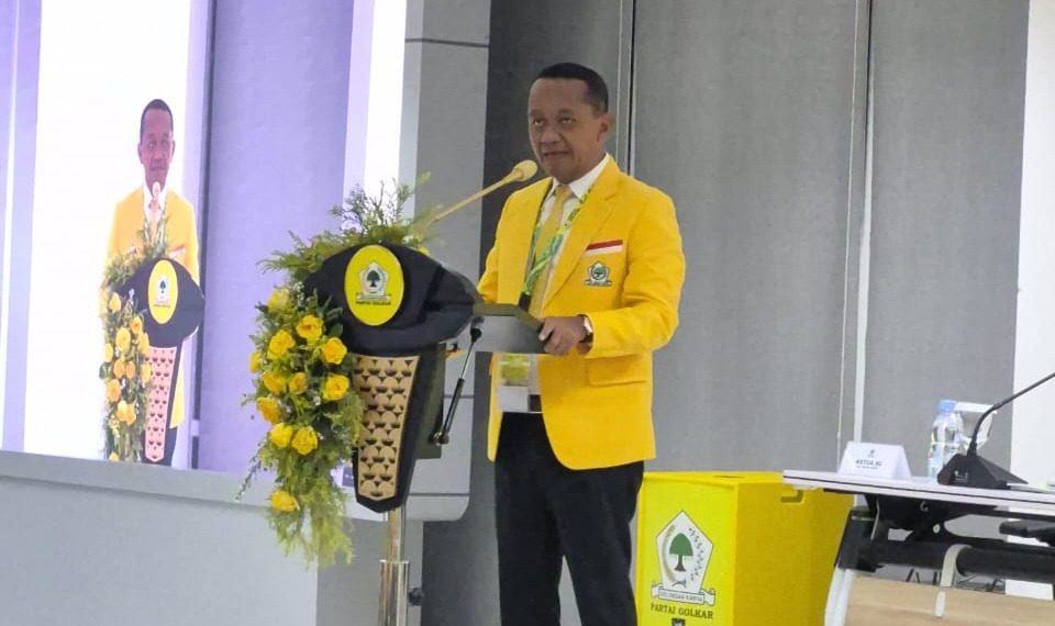 Ketua Umum DPP Partai Golkar, Bahlil Lahadalia, dalam acara Rapimnas I Partai Golkar yang digelar di Sekretariat DPP Partai Golkar, Slipi, Jakarta, pada Sabtu (20/12).