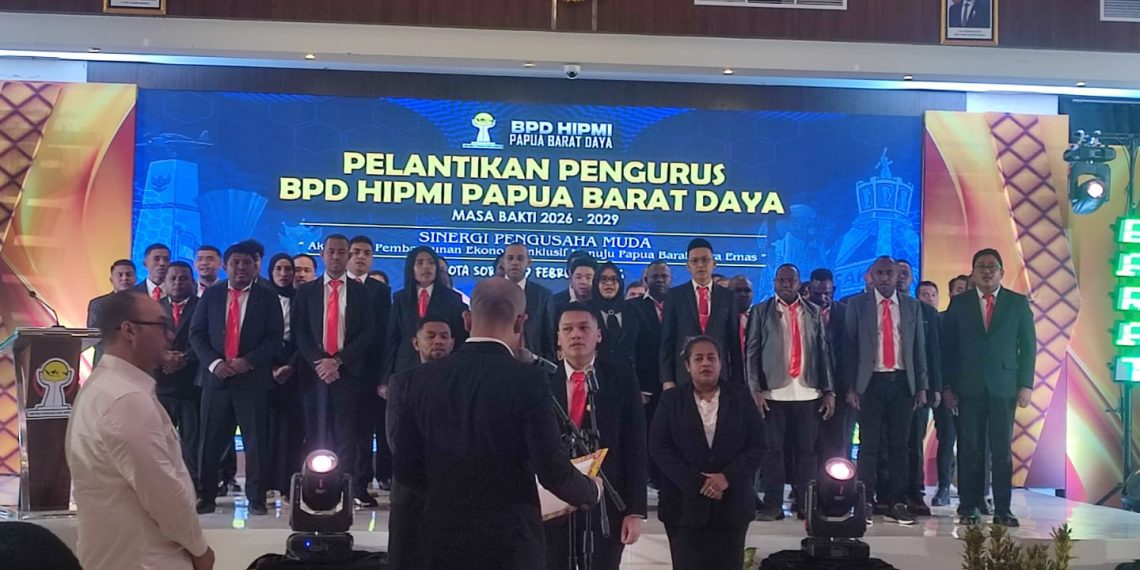 Rafael saat pelantikan BPD HIPMI Papua Barat Daya di Rylich Panorama Hotel, Sabtu (7/2/2026)