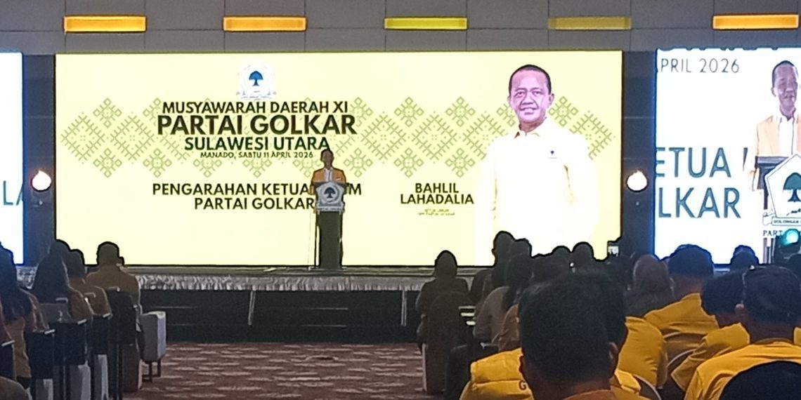 Ketua Umum DPP Partai Golkar, Bahlil Lahadalia, saat membuka Musda Golkar Sulut 2026