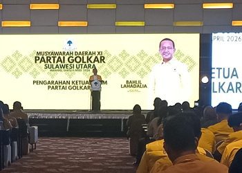 Ketua Umum DPP Partai Golkar, Bahlil Lahadalia, saat membuka Musda Golkar Sulut 2026